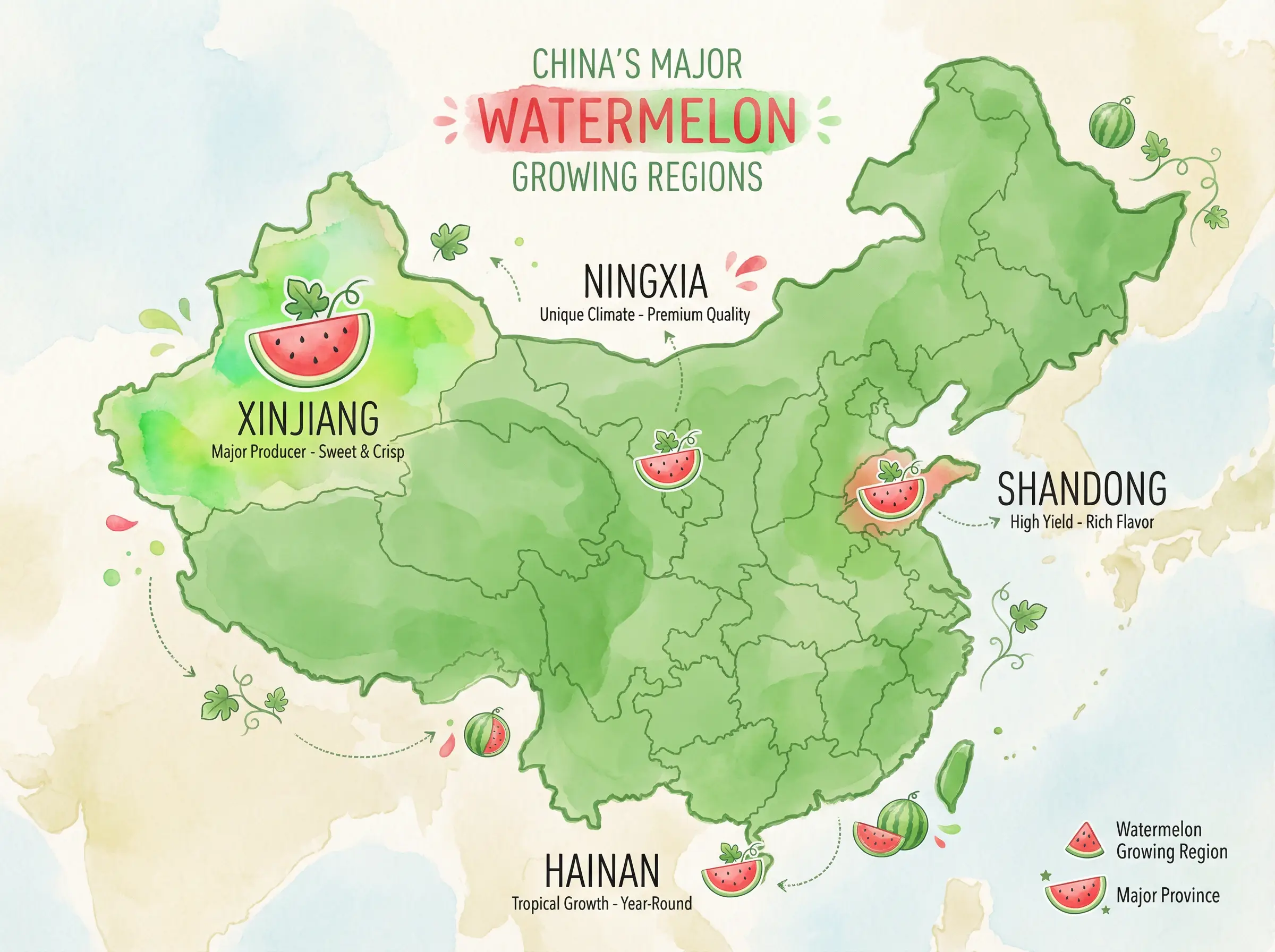 中国西瓜主要产地分布地图 - 吃瓜爆料